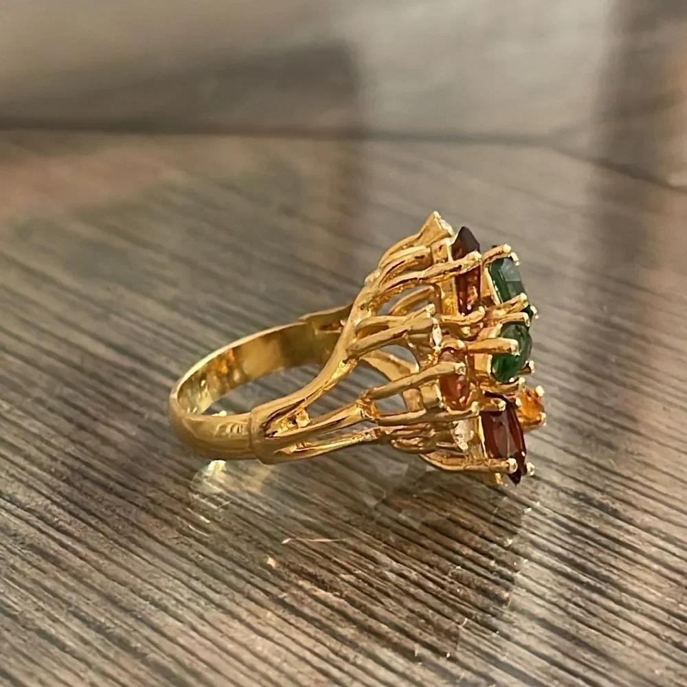 Vintage 18KT HGE Multicolor Cluster Stone Ring Sz 6 - Aurora Jewelry Co. ?